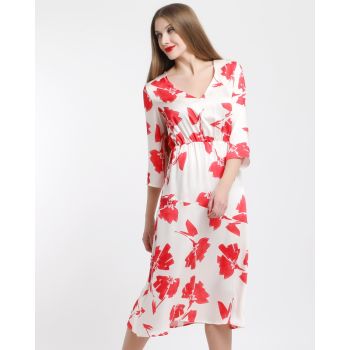 AS&C DRESS LONG SLEEVE RED FLOWER PRINT